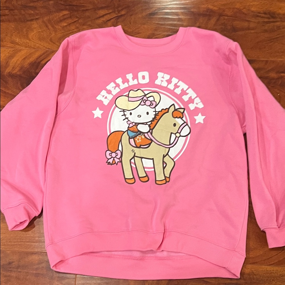 Hello Kitty Pink Crew Neck Sweater with Horse Graphic